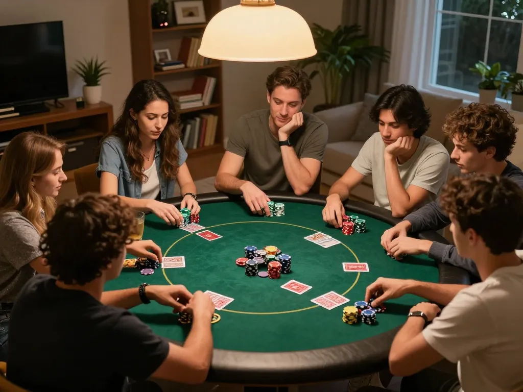 Experience engaging gameplay as friends enjoy poker night with cm88 strategy, chips, and drinks