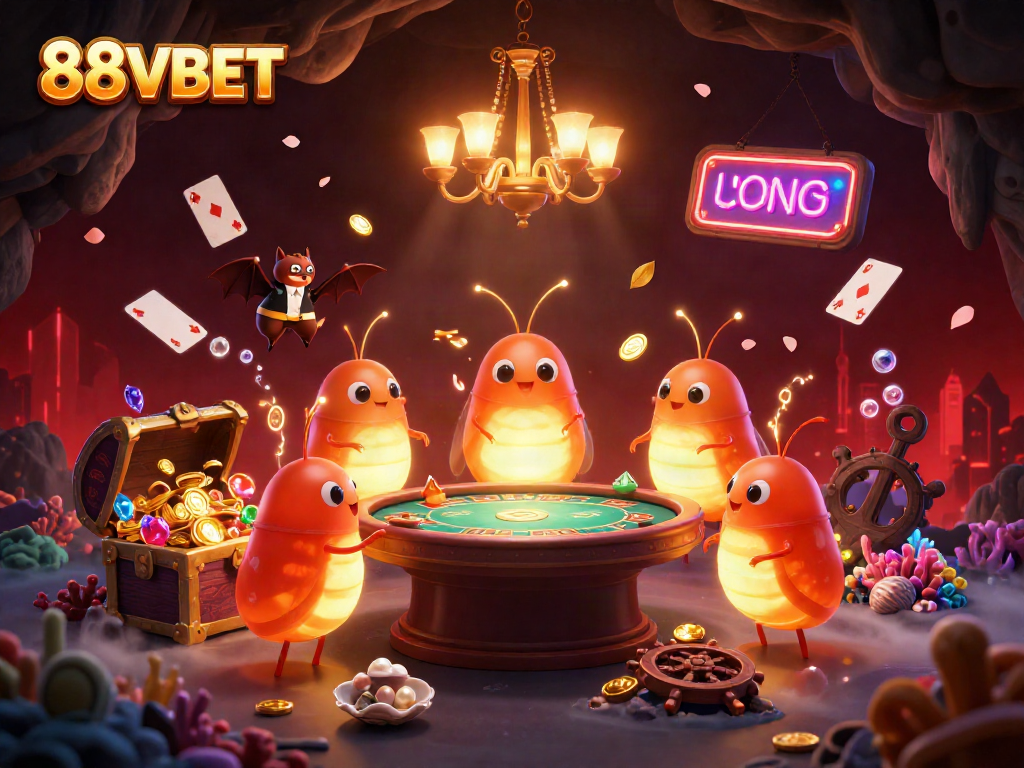 Engage in thrilling gameplay at 88VBET with glowworms lighting up a vibrant casino scene.