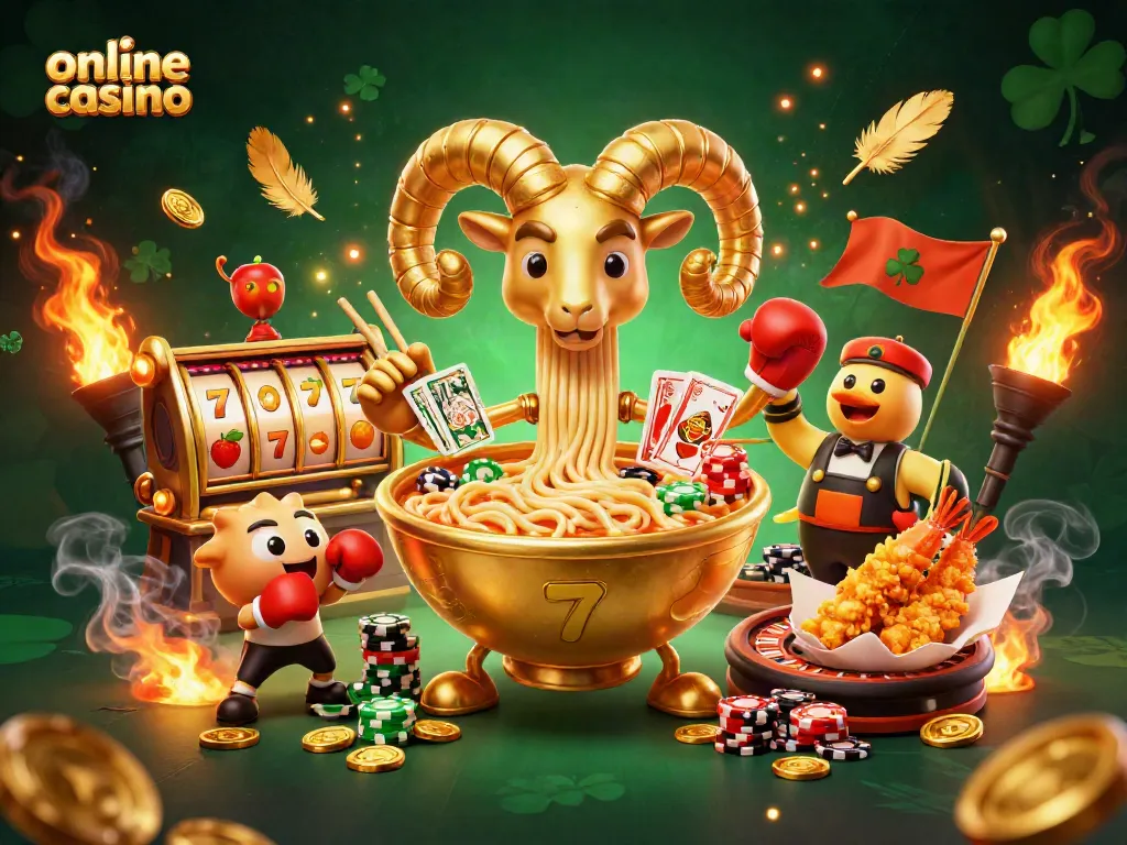 Juega en un casino online con un tazón de ramen gigante y personajes dinámicos en acción.