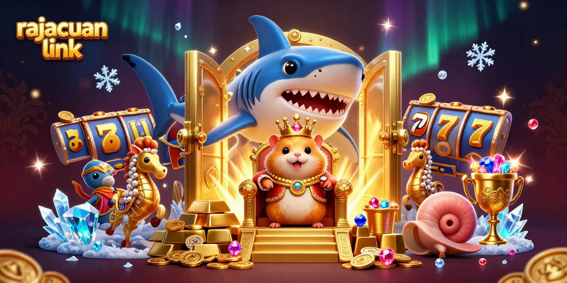 Engage with rajacuan link while exploring a vibrant 3D casino scene filled with treasure and royal elements.