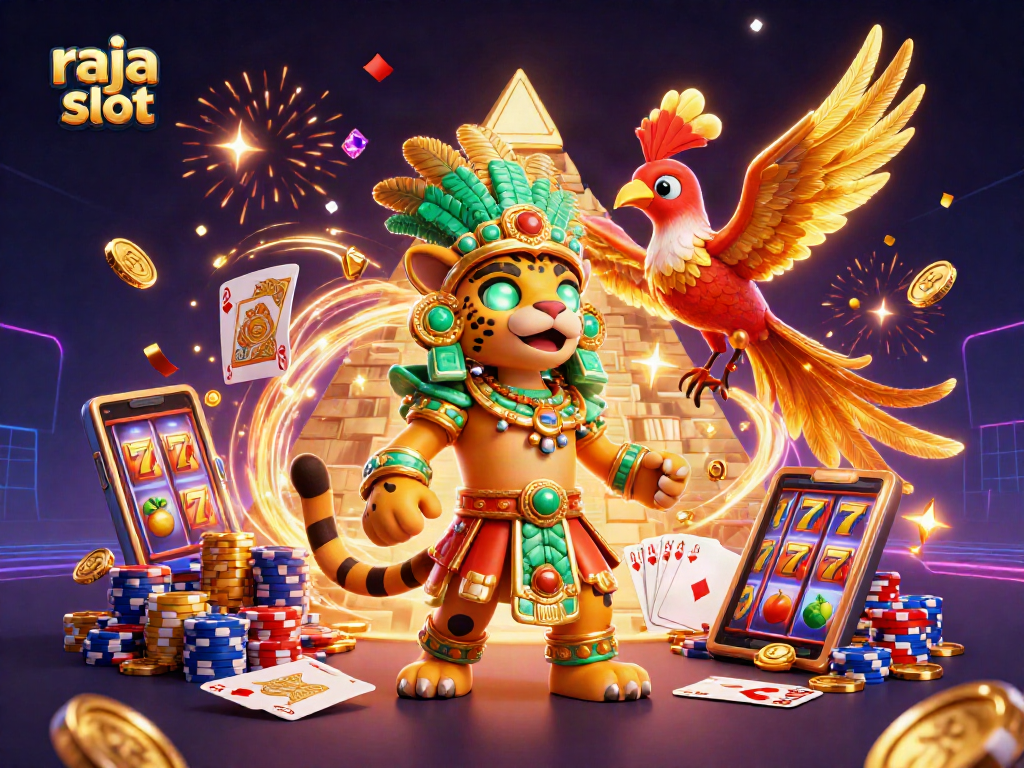 Spin the raja slot reels with vibrant characters and dynamic casino elements in a celebratory scene.