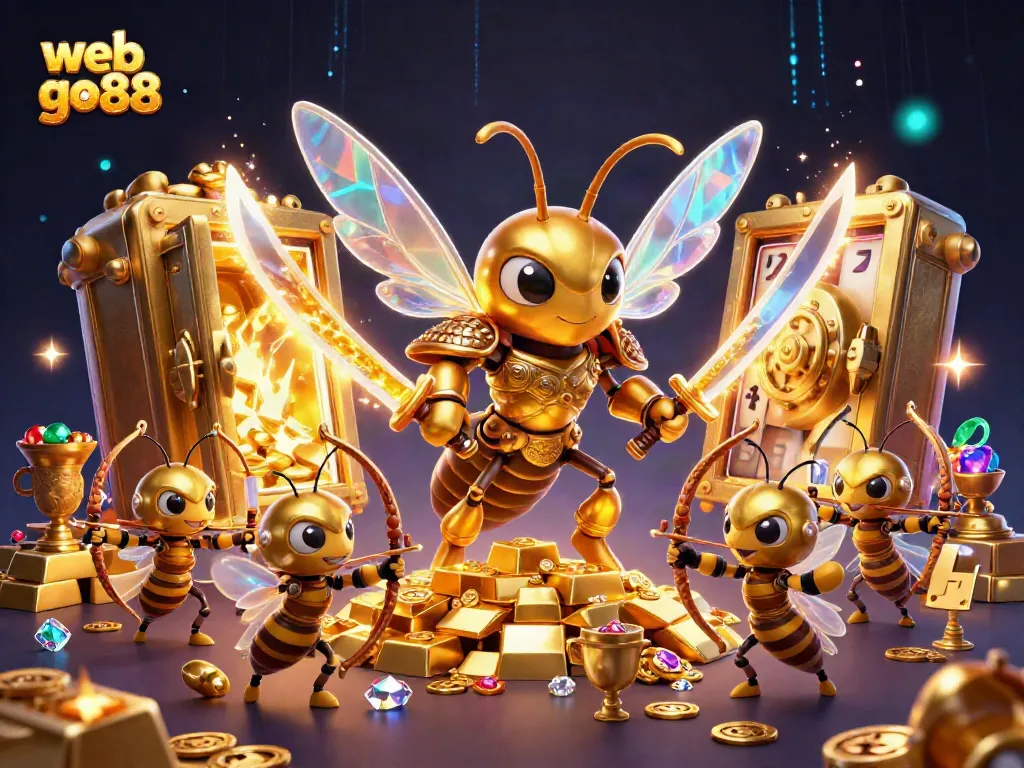 Experience thrilling gameplay with web go88, featuring vibrant 3D characters and gold treasures in a dynamic scene.