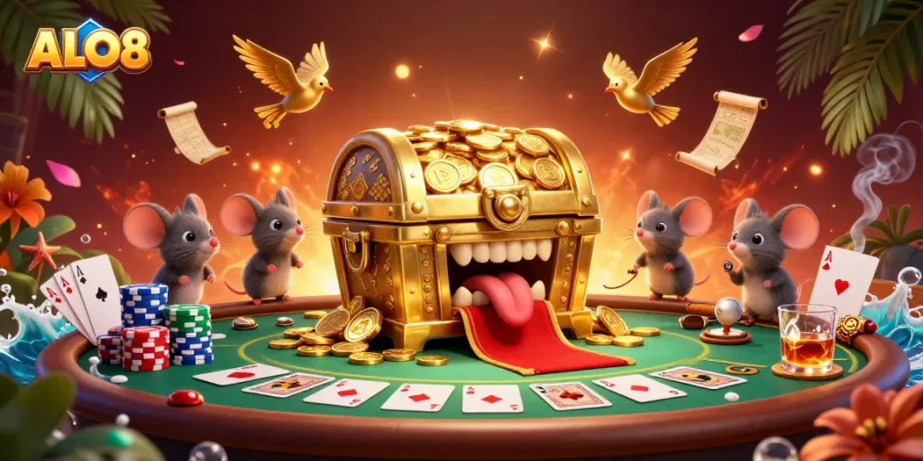 Engage in thrilling poker experiences at ALO8 with a vibrant 3D gaming scene.