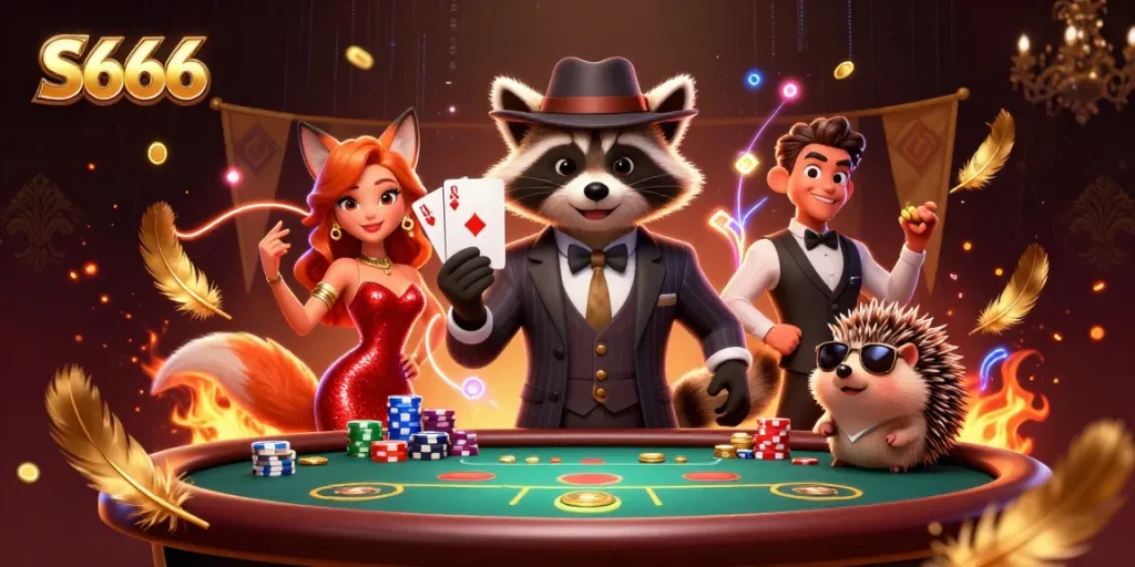 Experience thrilling gameplay at S666 with a suave raccoon, stylish fox, and a bouncer in action.